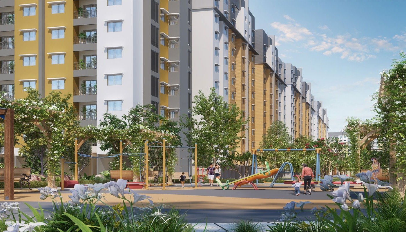 Landscaped walkway and play area
